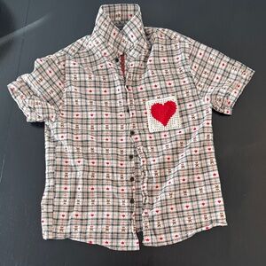 AELFRIC EDEN CROCHET HEART POCKET PLAID SHIRT Size Small